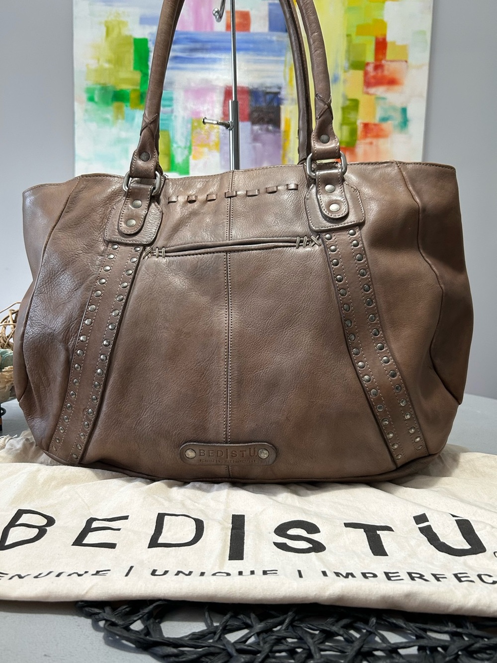 RARE - Bed Stu Leather Studded Geraldin Cobbler Series Shoulder Bag - Picture 5 of 14